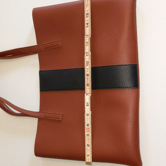 Vince Camuto Brown Pebble Front Stripe Open Top Handbag Tote Bag - Picture 6 of 9